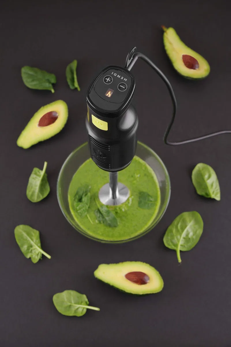 HENDI Frullatore a immersione, lama a croce in acciaio inox rivestita in titanio, 6 velocità con display LCD, miscelatore, frullatore a mano, mixer ad immersione, 230V, 250W, ø71x(H)444mm, ABS