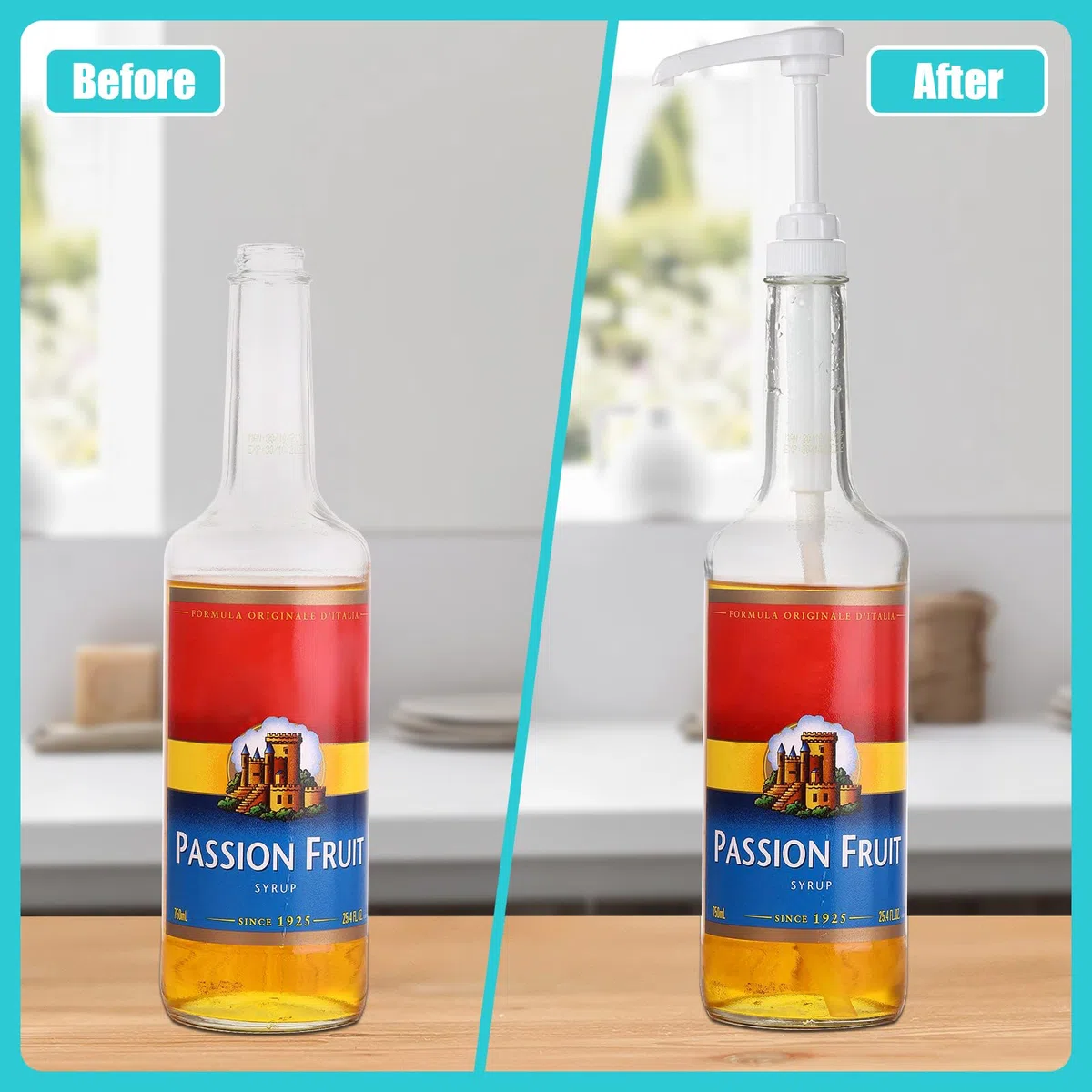4 Pezzi Dispenser a Pompa per Sciroppo, Dispenser Di Sciroppo Per Drink Succhi, Dispenser a Pompa, per Bottiglie da 500 ml a 1000 ml, Viene Fornito con 4 Tubi Lunghi e 4 Tubi Corti