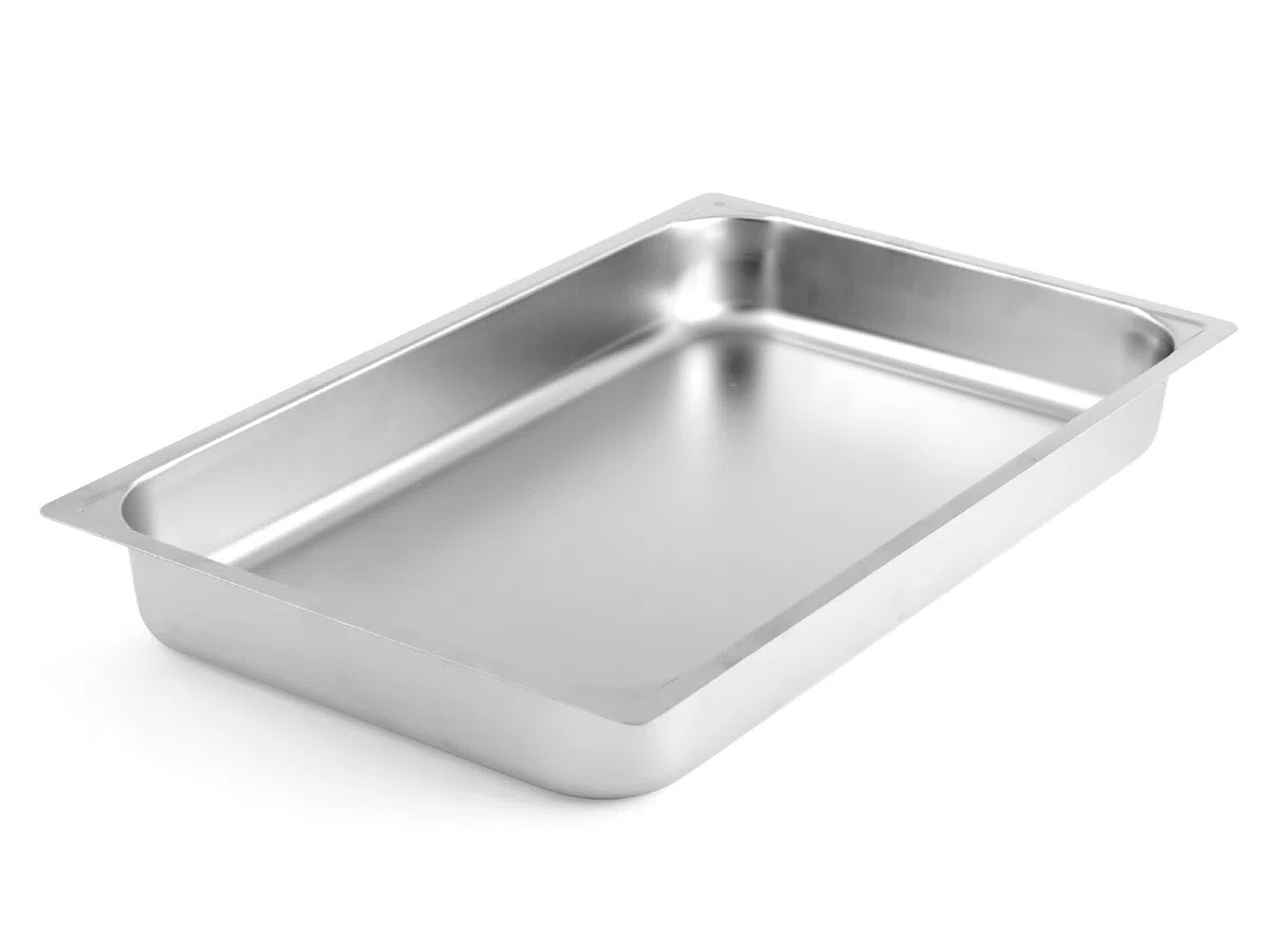 H&H Teglia in Acciaio Inox, Bordo Piano, Gastronorm, Inossidabile, Argento, 53x32.5x6.5 cm