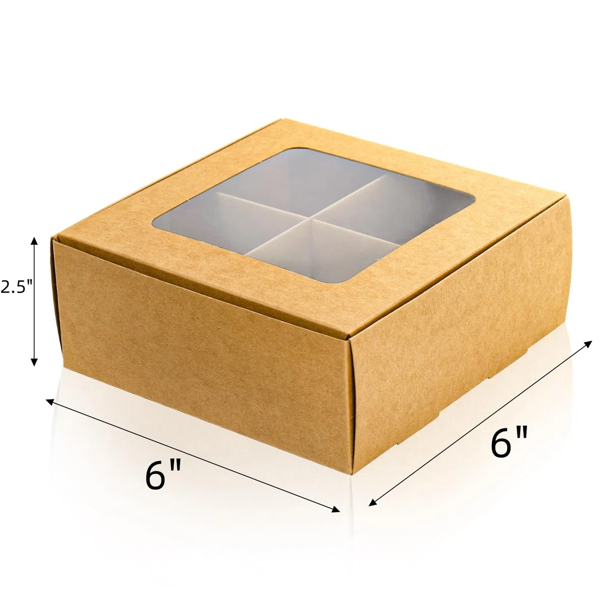 Eorbow Confezione da 40 scatole da forno marroni con finestra e divisori, mini scatole da pasticceria da 15 x 15 cm con 4 scomparti, scatole regalo in carta kraft con inserti, contenitori per