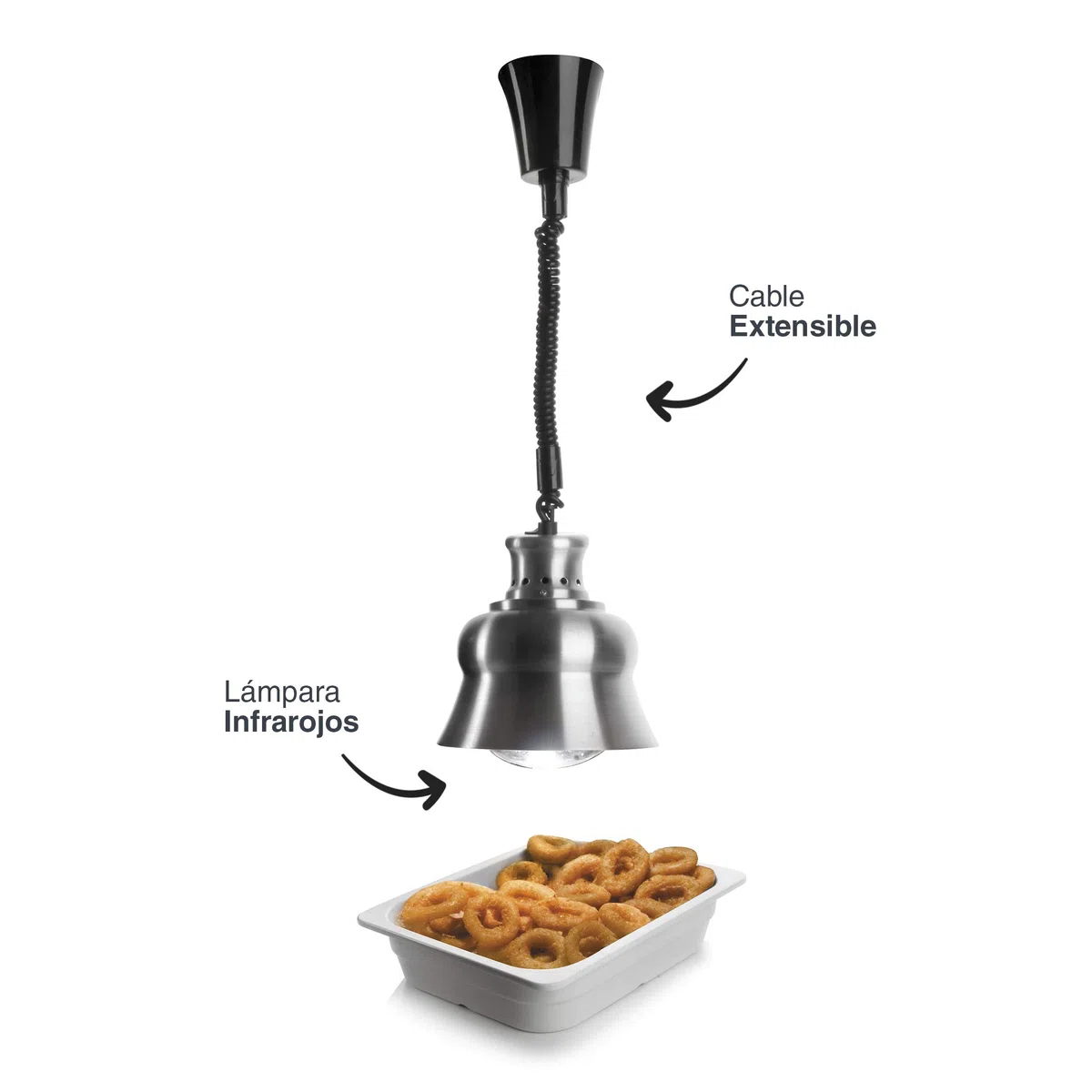 Lacor - 69266 - Lampada riscaldante a infrarossi, Mantiene i piatti caldi, secchi, Con cavo a sputo flessibile da 30 a 110 cm, Include lampadina, cucina professionale, 275W, Alluminio