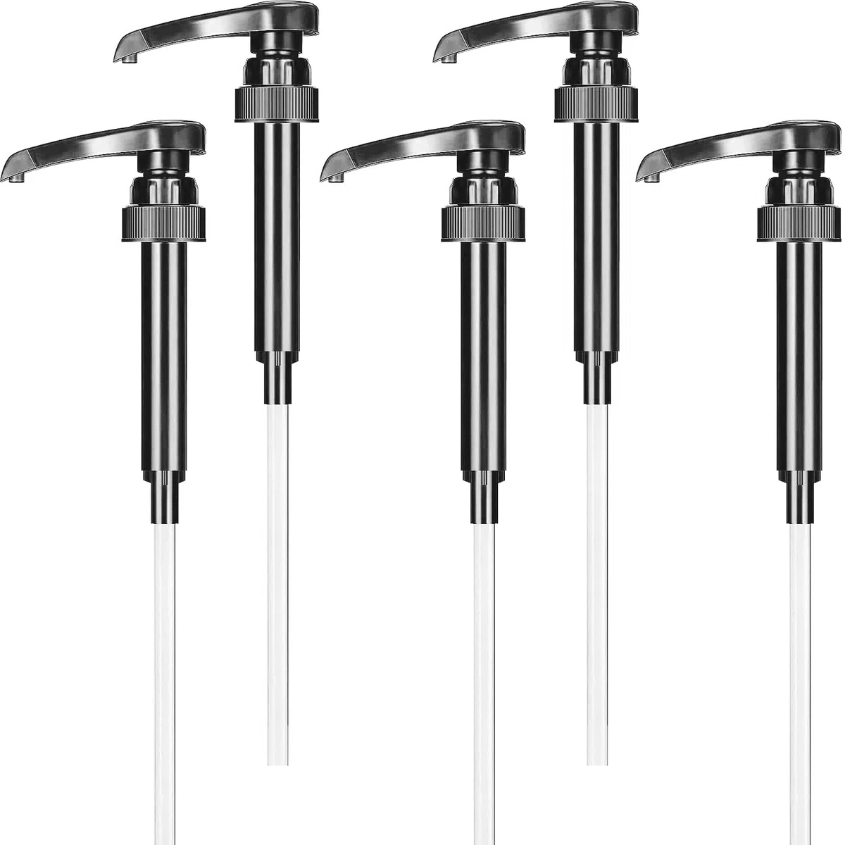 NUOOO Dispenser a pompa per sciroppo per bottiglia da 1 l, nero (5 pezzi), in plastica alimentare, ampie applicazioni, compatibile con varie marche
