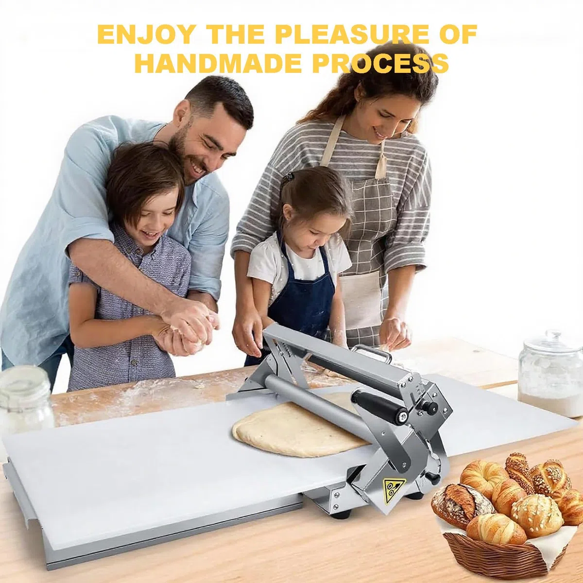 Sfogliatrice Manuale Professionale, Macchina per Pasta Sfoglia, con Spessori Regolabili, per Croissant, Pizza e Pasta, in Acciaio Inox, Ideale per Uso Domestico e Commerciale B
