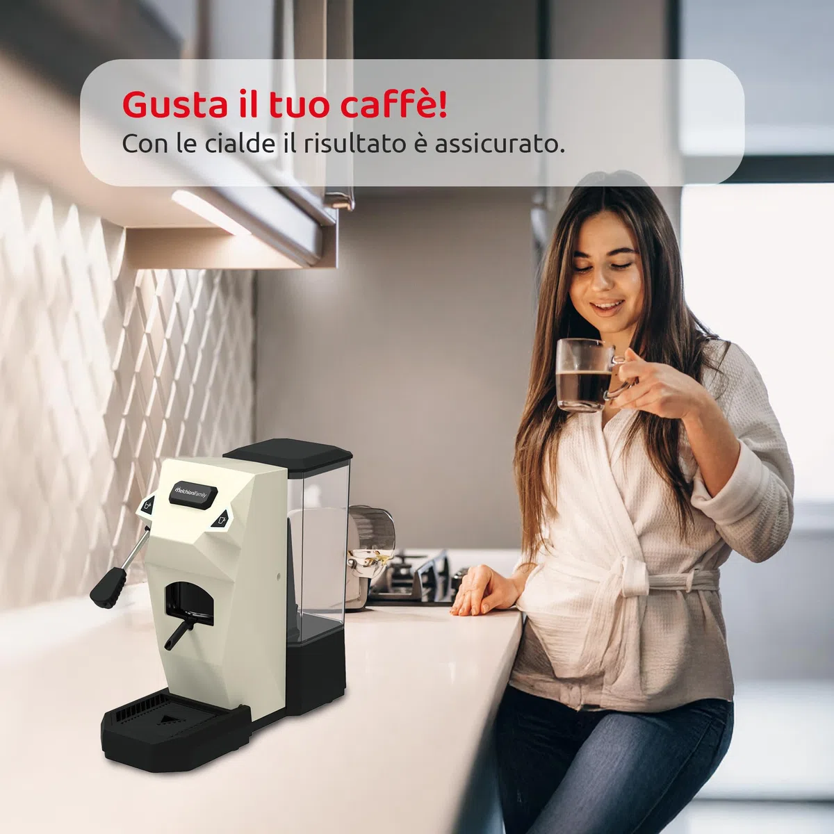 Melchioni Family | CIALDINA Macchina Caffè Espresso compatibile con Cialde E.S.E., 15 Bar, Serbatoio 1L, 2 Pulsanti Espresso e Lungo, Pompa Italiana, 550W