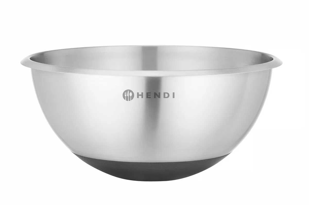 HENDI Ciotola da cucina, 3L, multifunzionale, insalatiera, contenitore per alimenti, ciotola di miscelazione, con base in gomma antiscivolo, ⌀265x(H)125mm, acciaio inox