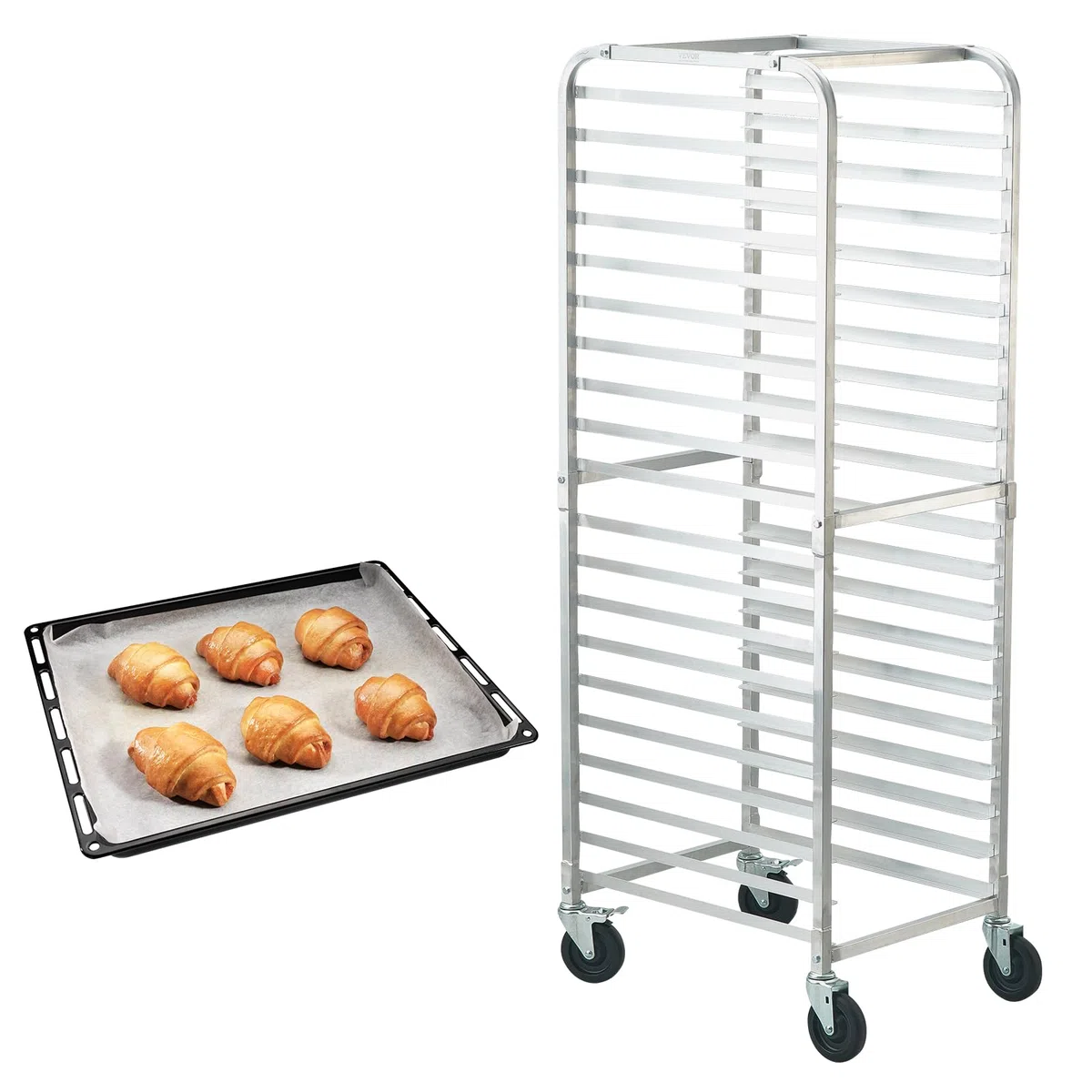 VEVOR Portateglie per panini, Scaffale per panetteria commerciale a 20 livelli con ruote con freno, Carrello in alluminio, Rastrelliera rapida per cucina domestica, 26"x20,4"x70"