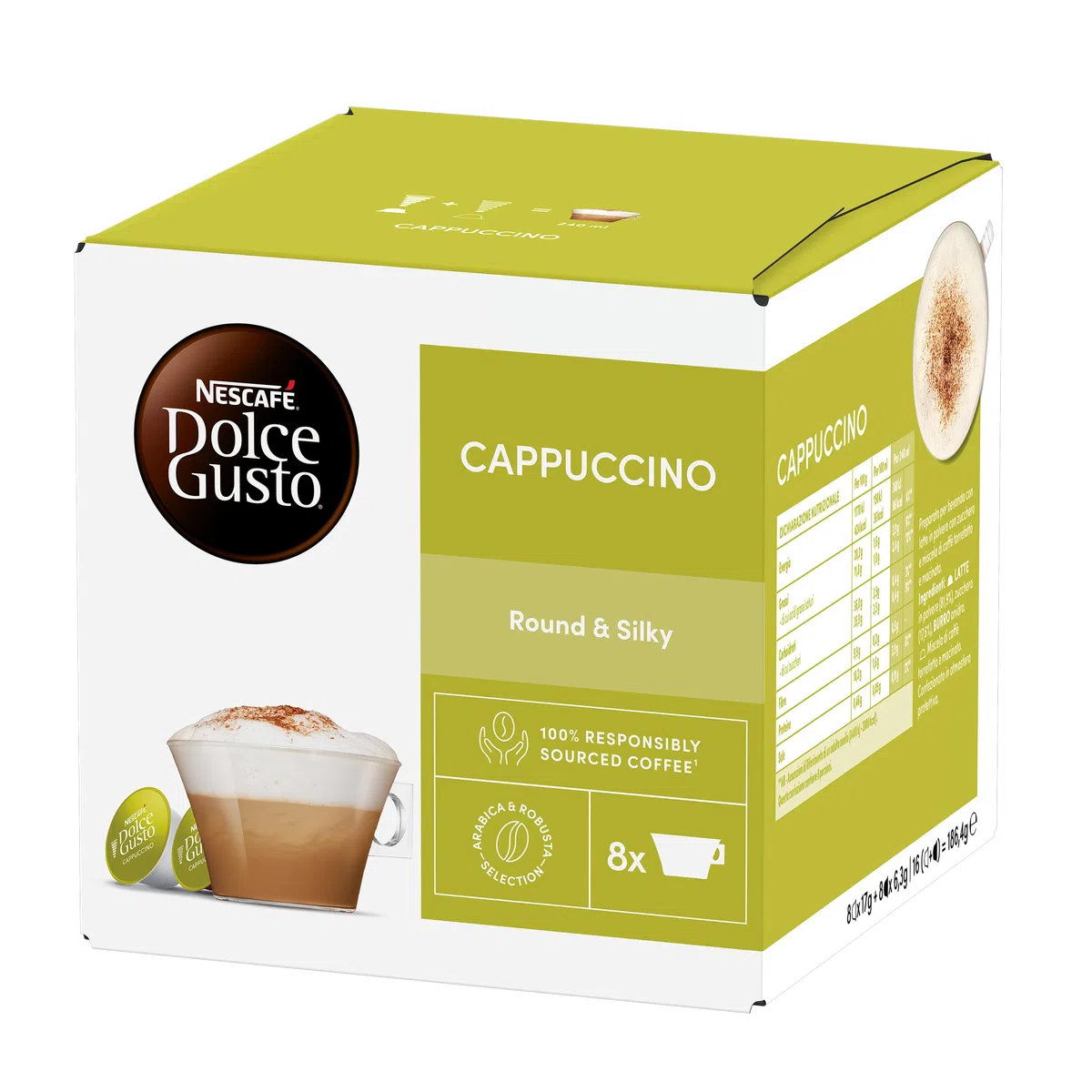 De’Longhi Nescafé Dolce Gusto Genio S – Macchina da Caffè a Capsule Automatica, 15 Bar, Hot & Cold, Bundle 32 Capsule: Cappuccino+ Espresso Milano, Bianca (EDG226.W)