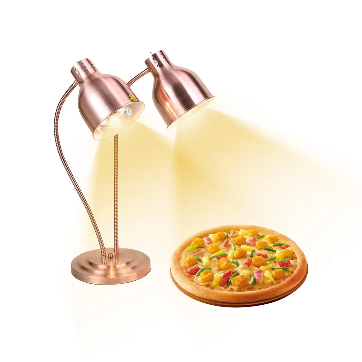 Lampada riscaldata da cucina, 250 W, lampada a infrarossi, doppia testa, autonoma, per buffet, sala da pranzo, hotel commerciali, mantenimento caldo degli alimenti (oro rosa)