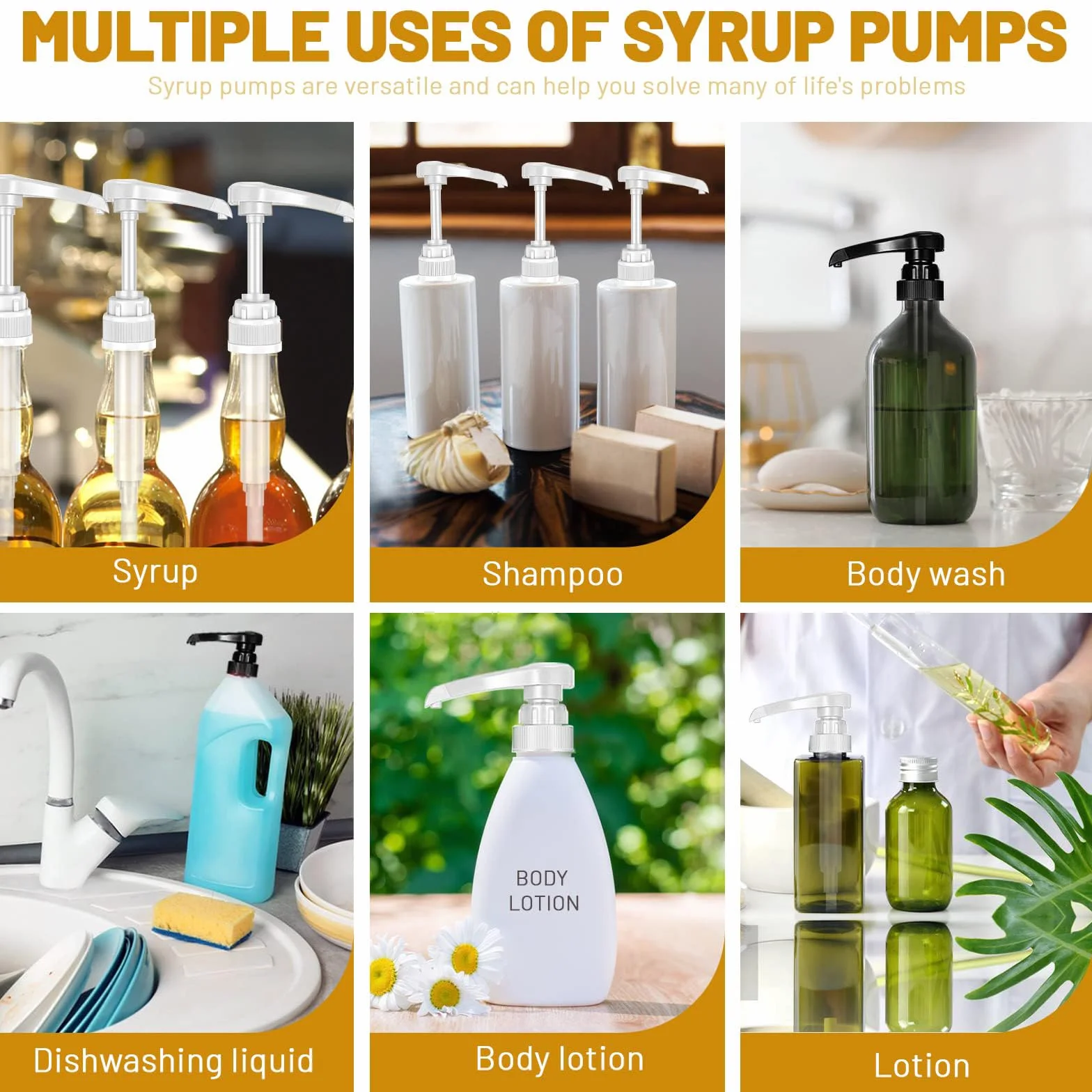 6 Pezzi Dispenser a Pompa per Sciroppo, Dispenser a Pompa, Dispenser Di Sciroppo Per Drink Succhi, per Bottiglie da 500 ml a 1000 ml, Dispenser per Sciroppi, Viene Fornito con Tubi Lunghi
