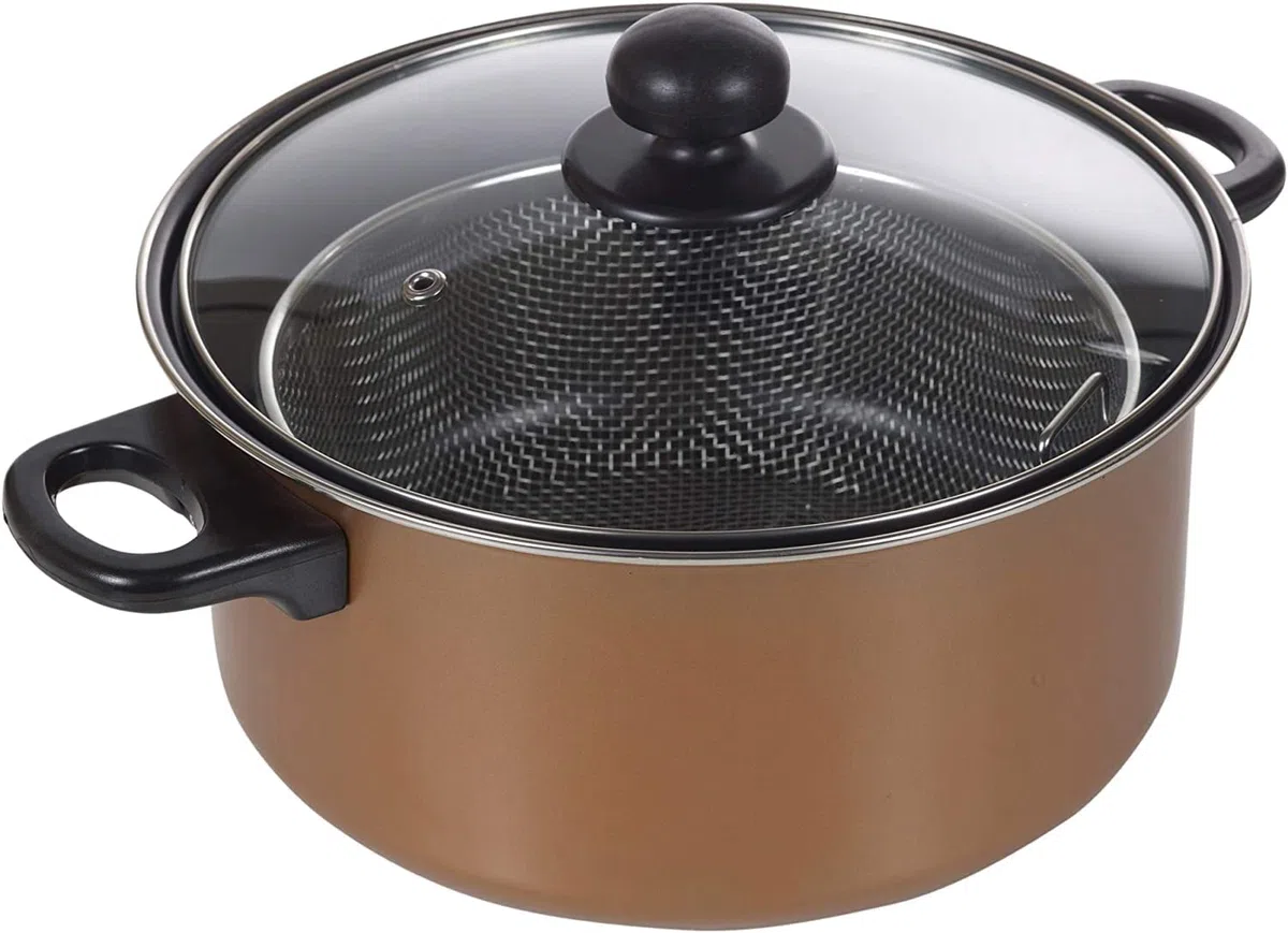 Cestello Tondo, Cesto per friggitrice, friggere fritture passino da Cucina in Acciaio, con Manico Pieghevole e griglia,Diametro 23cm Accessori per Cibo Fritto