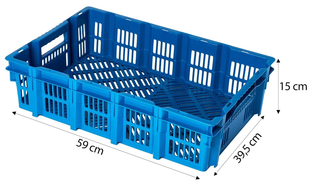 Set di 10 Casse Cassette Cestini Agricoli Jestic | 59x39,5x15 cm | per Carne Pesce Frutta Verdura Dura | CE 1935/2004 | Impilabili | Blu | in Plastica