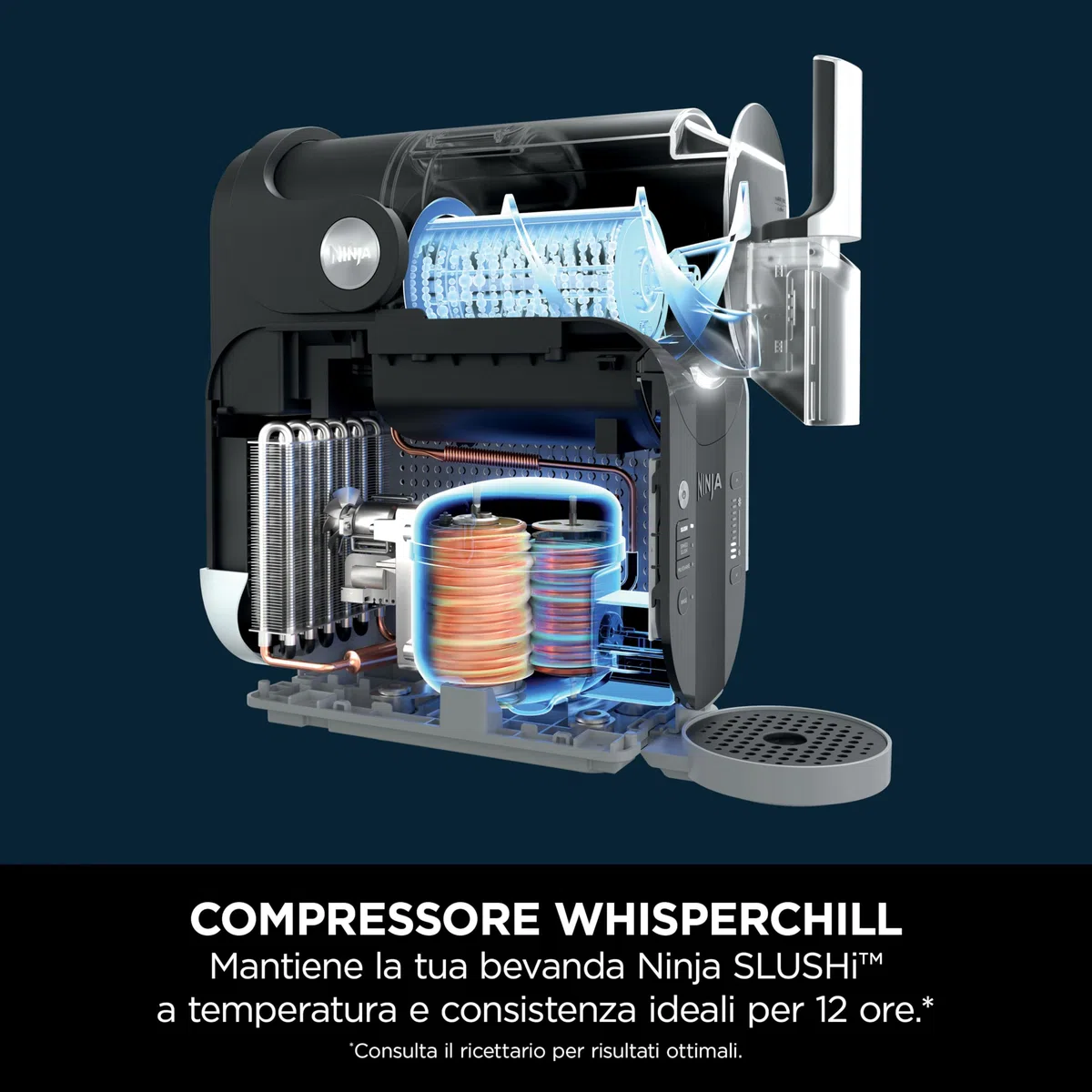 Ninja SLUSHi Macchina per Bevande Ghiacciate, per Granite, Cocktail, Frappé, Milkshake e Succhi, Senza Bisogno di Ghiaccio, Technologia WhisperChill, Capacità 1,9 L, Blu e Grigio FS301EU