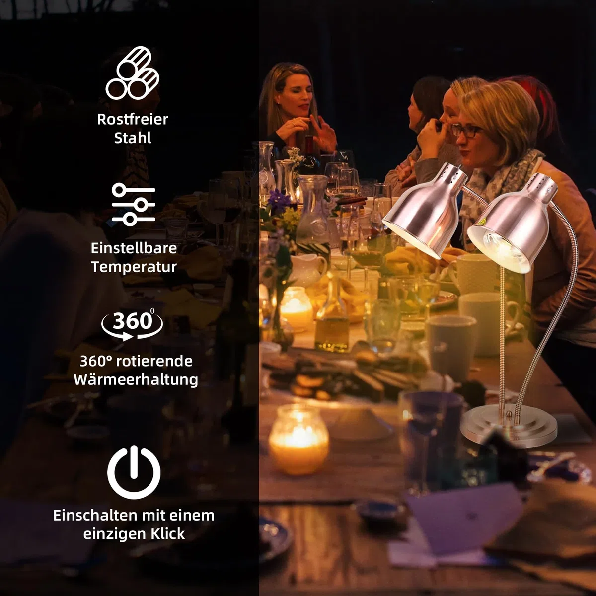 Lampada riscaldata da cucina, 250 W, lampada a infrarossi, doppia testa, autonoma, per buffet, sala da pranzo, hotel commerciali, mantenimento caldo degli alimenti (oro rosa)