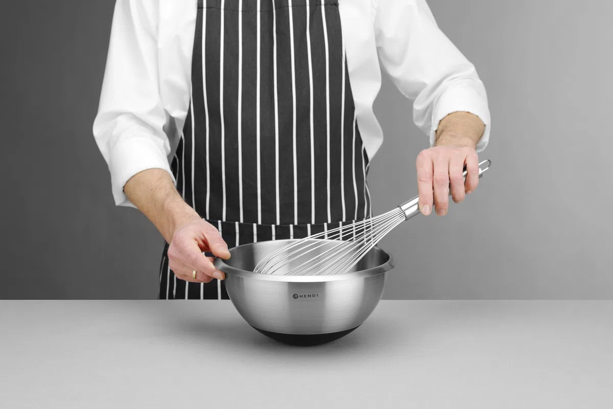 HENDI Ciotola da cucina, 3L, multifunzionale, insalatiera, contenitore per alimenti, ciotola di miscelazione, con base in gomma antiscivolo, ⌀265x(H)125mm, acciaio inox