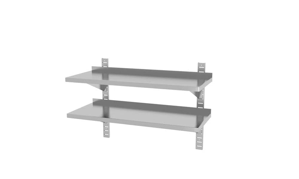 HENDI Ripiano a parete regolabile e saldato per cucina, mensola doppia smontabile con 2 staffe di fissaggio per montaggio a parete, carico 25 kg/m², 1000x400x(H) 600mm, acciaio inossidabile