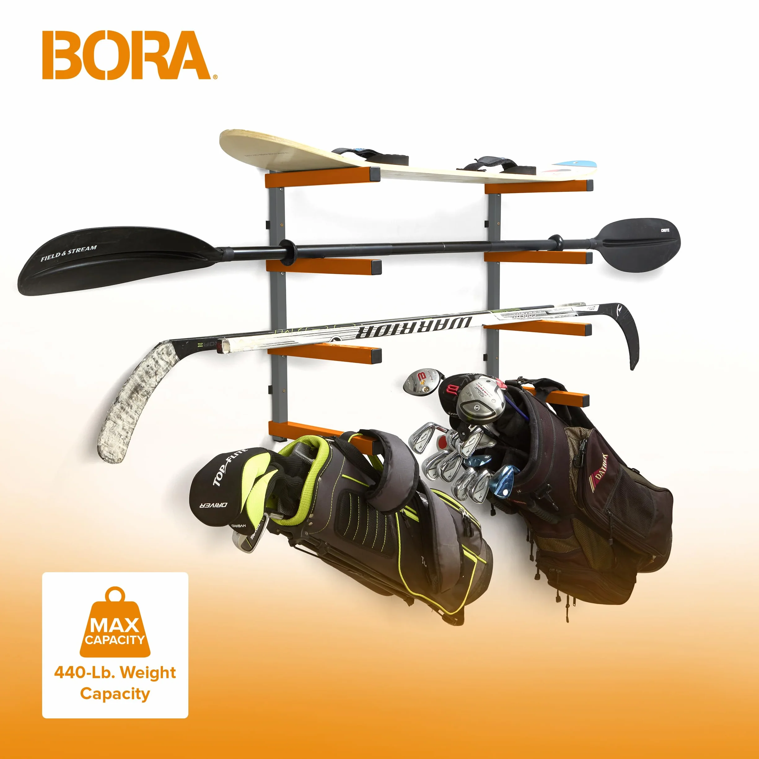 BORA Portamate PBR-0410 – Rack Legname 4 Ripiani a Parete | 199,6 kg Capacità | Scaffale Officina Garage