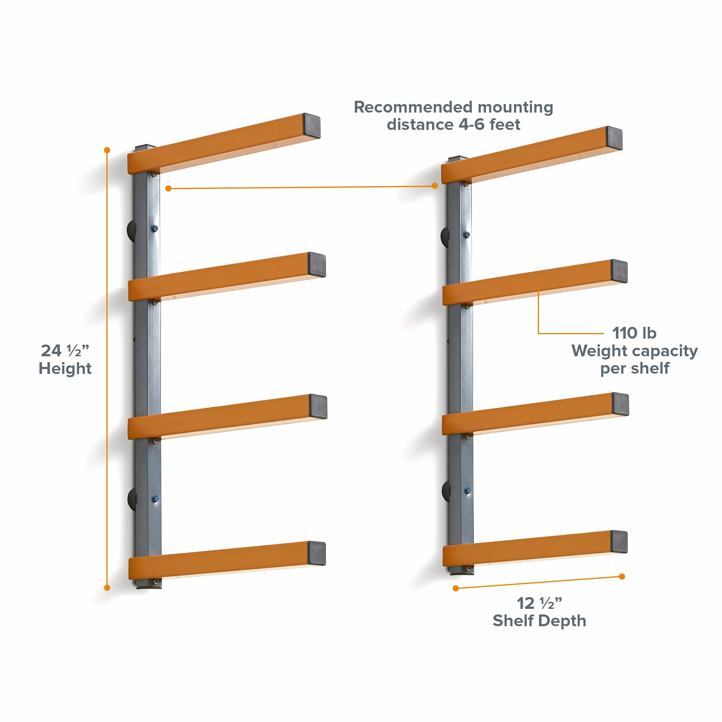BORA Portamate PBR-0410 – Rack Legname 4 Ripiani a Parete | 199,6 kg Capacità | Scaffale Officina Garage