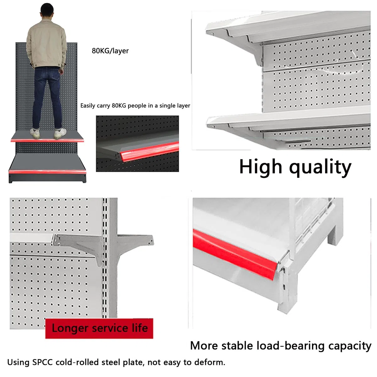 Generico Scaffale espositivo a Gondola per Negozi - Scaffali per supermercati e minimarket, Versatile unità a Parete per generi Alimentari, liquori, Articoli per Ufficio (Bianco, 90x80x135 cm)