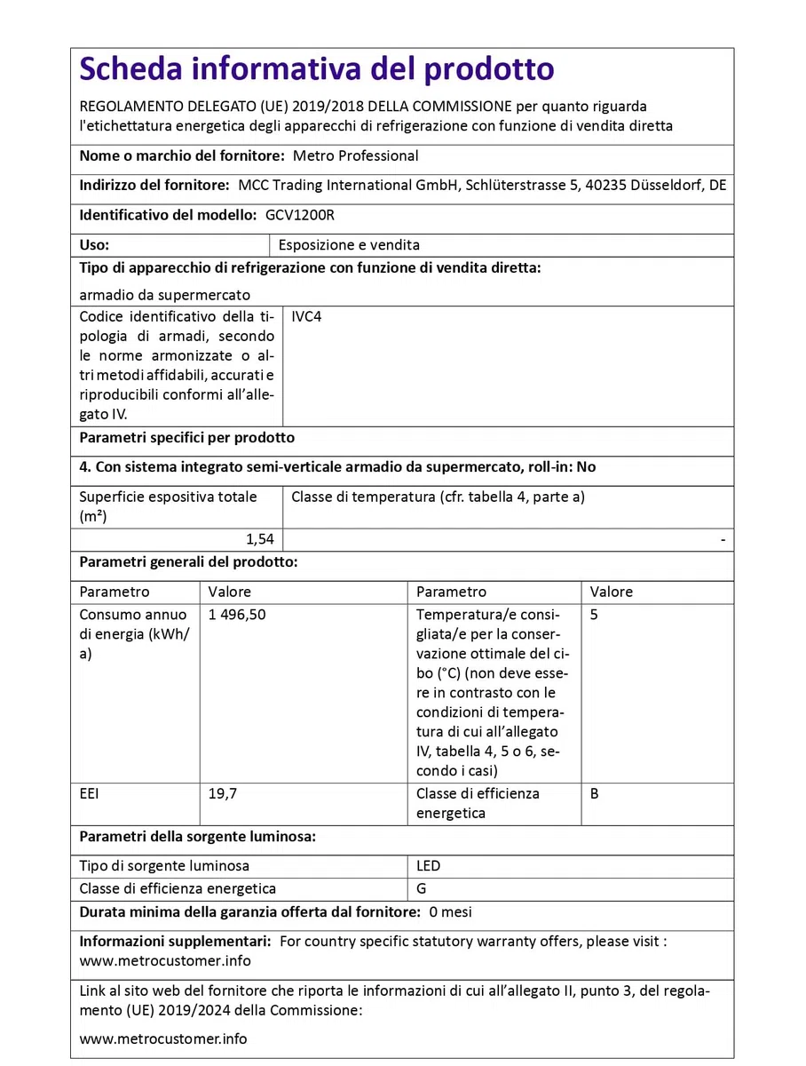 METRO Professional Vetrina refrigerata orizzontale GCV1200R, acciaio inox/vetro, 207 L, raffreddamento ventilato, 400 W, 2 ripiani, argento/nero