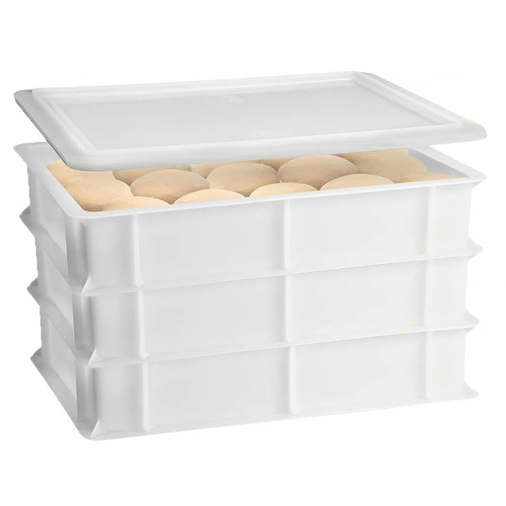 Set 3 Cassette con Coperchio portaimpasti palline Pizza Pane panette 60x40x10 certificata per alimenti VASCHETTA DA FRIGO professionale litri 18 impilabile sovrapponibile PIZZERIA CASEIFICI