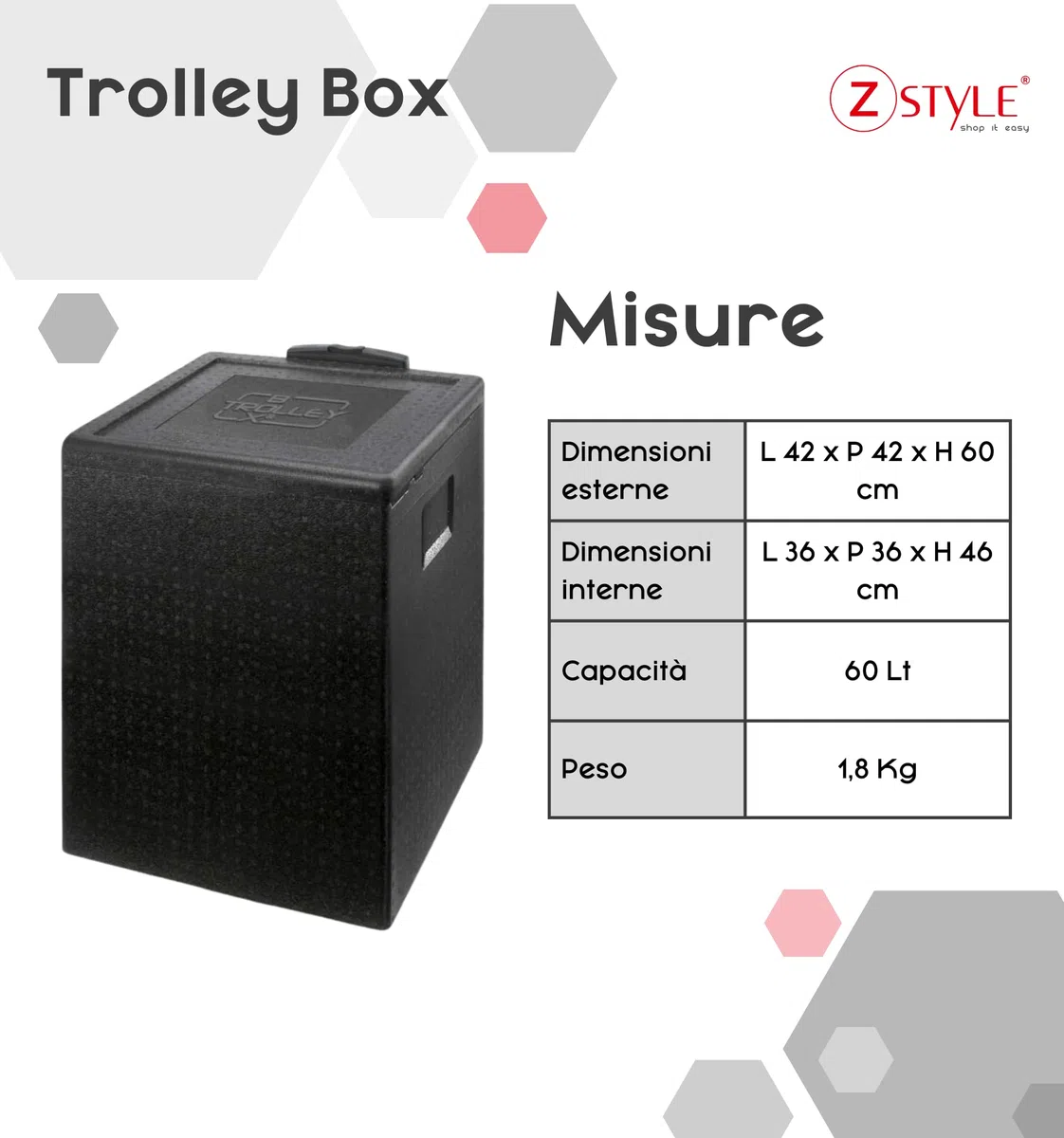 ZStyle Contenitore Termico in EPP Con Coperchio - Trolley Termico - Isolato - Box - Professionale - Isolante Per Alimenti Caldi e Freddi - Catering - Scatola Isotermica - Litri