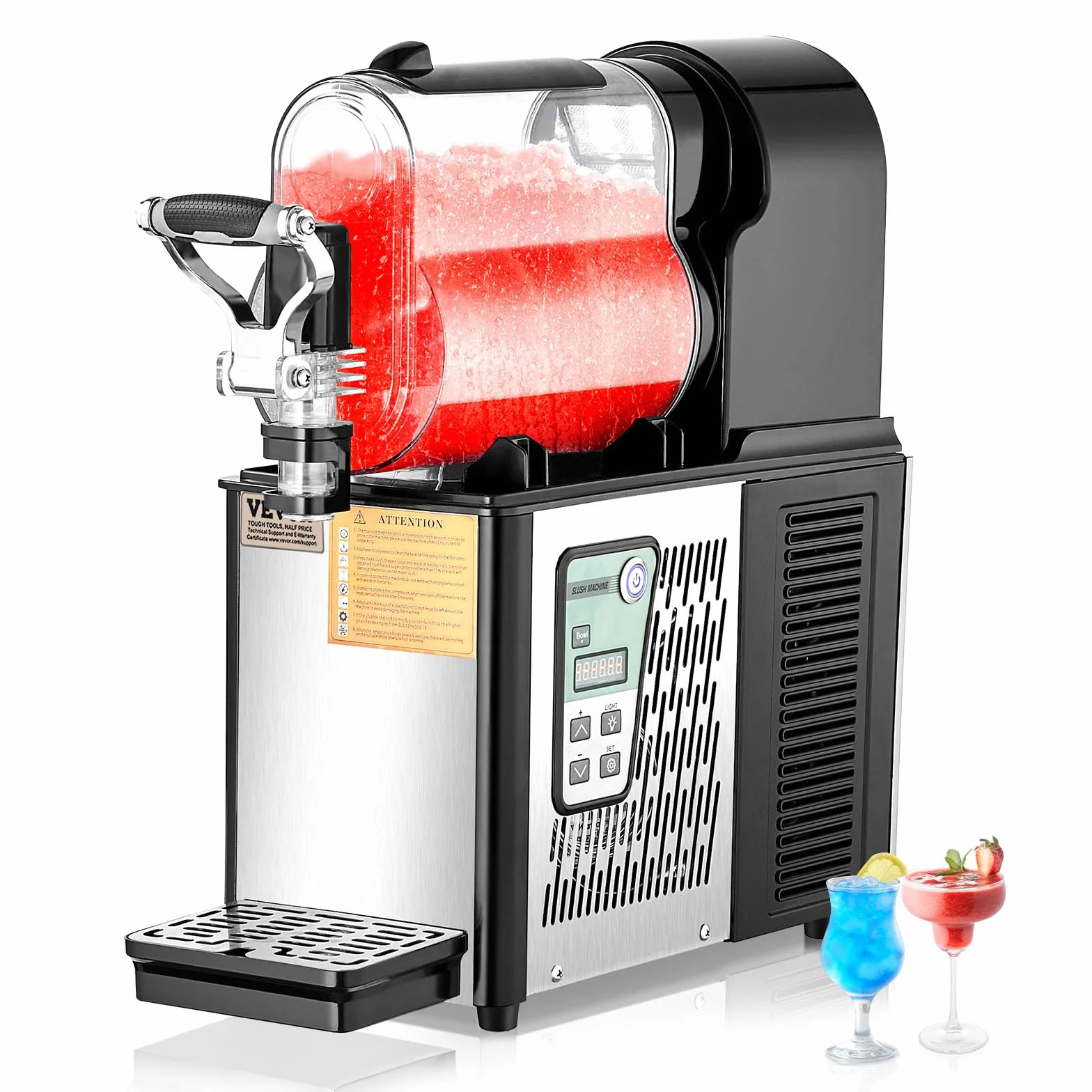 VEVOR Macchina per Bevande Ghiacciate Fredde Commerciale, Macchina per Bevande Ghiacciate Serbatoio Singolo 3 Litri, Macchina per Frullati in Acciaio Inox, Macchina per Bevande Fredde Bar Hotel