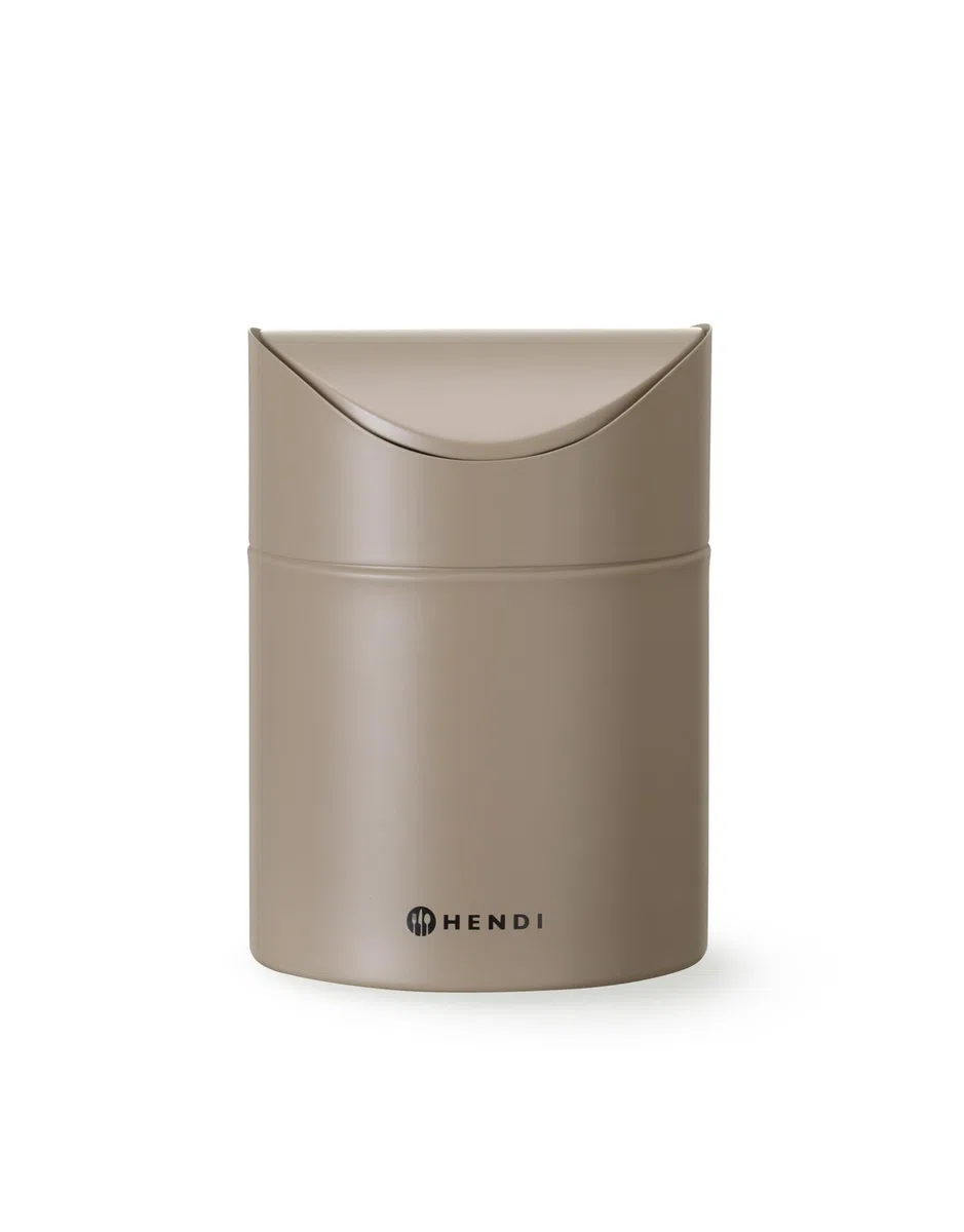 HENDI Cestino da tavolo con coperchio a bilico, 1,2 L, in metallo verniciato a polvere, ø120x(H)165mm, beige