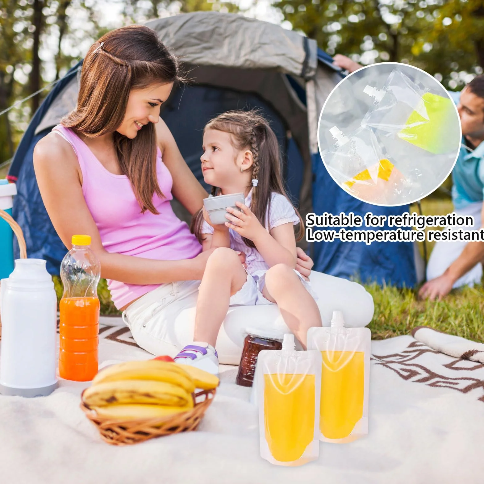 Dreamil 20 sacchetti per succo in plastica trasparente, sacchetti per bevande riutilizzabili, a prova di perdite, sacchetti per succhi autoportanti per feste, viaggi, picnic, sport all'aria aperta.