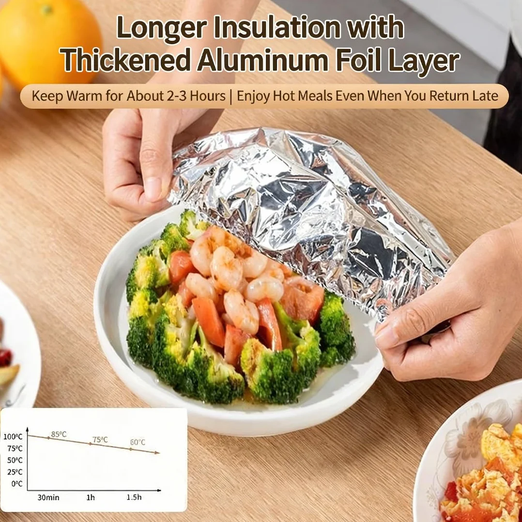 100pc Coperchi per alimenti riutilizzabili in alluminio, coperchi termoisolanti per piatti, regolabili e universali per piatti e ciotole, mantengono il cibo caldo e fresco (50pc)