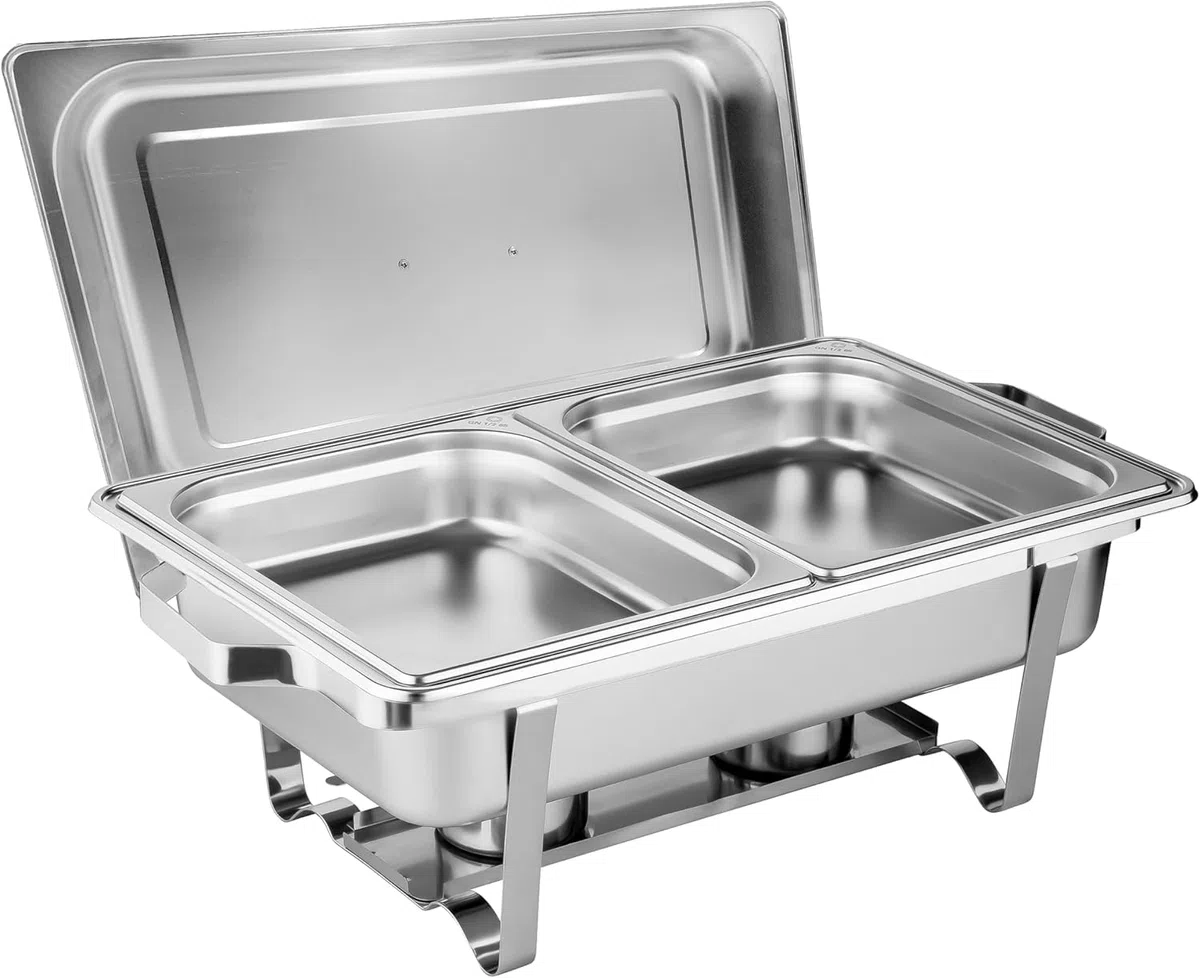 Set scaldavivande Chafing Dish in acciaio inox | 2 X 1/2 GN (altezza 65 mm) | Contenitori caldi per mangiare, scaldavivande a buffet